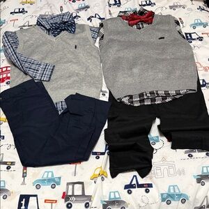 8pcs Andy & Evan Gray and Blue Plaid Shirt with Vest Set Bundle